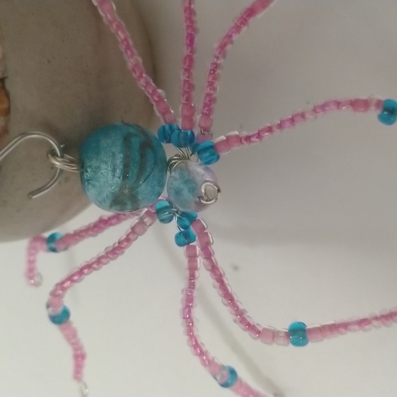 Pink and Blue Handmade Beaded Spider - Picture 2 of 4